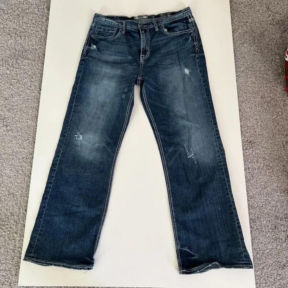 BKE Tyler Jeans Size 34R Men Straight Fit Distressed Medium Wash Blue Denim - Picture 2 of 7